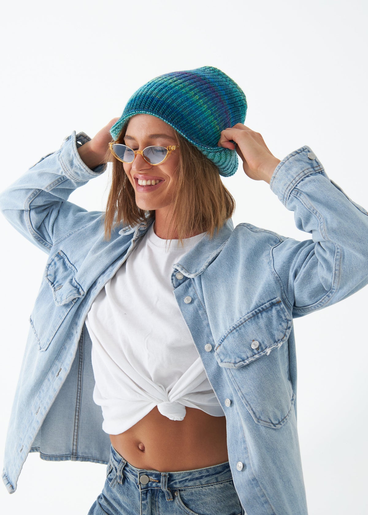 Reversible Wool Beanie Tiffany Blue Lisse - Double-Sided Warm Hat