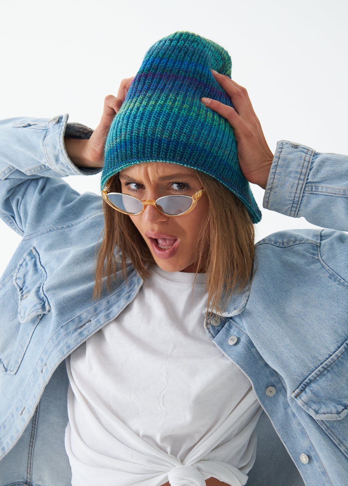 Reversible Wool Beanie Tiffany Blue Lisse - Double-Sided Warm Hat