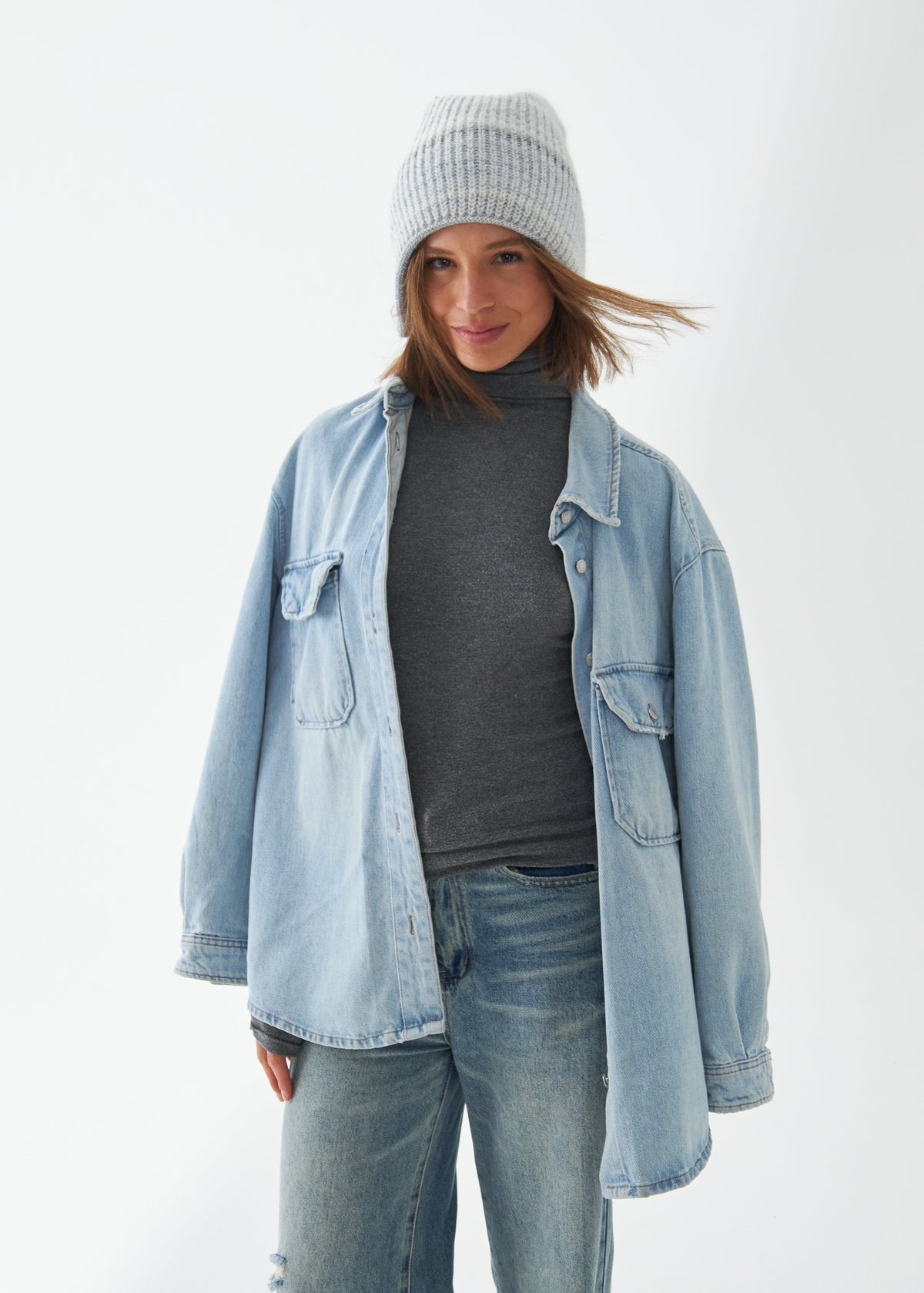 Reversible Wool Beanie White Lisse - Double-Sided Warm Hat