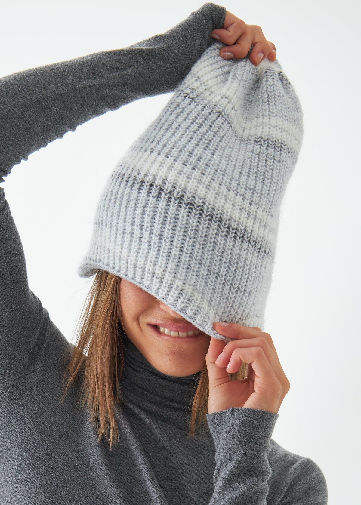 Reversible Wool Beanie White Lisse - Double-Sided Warm Hat