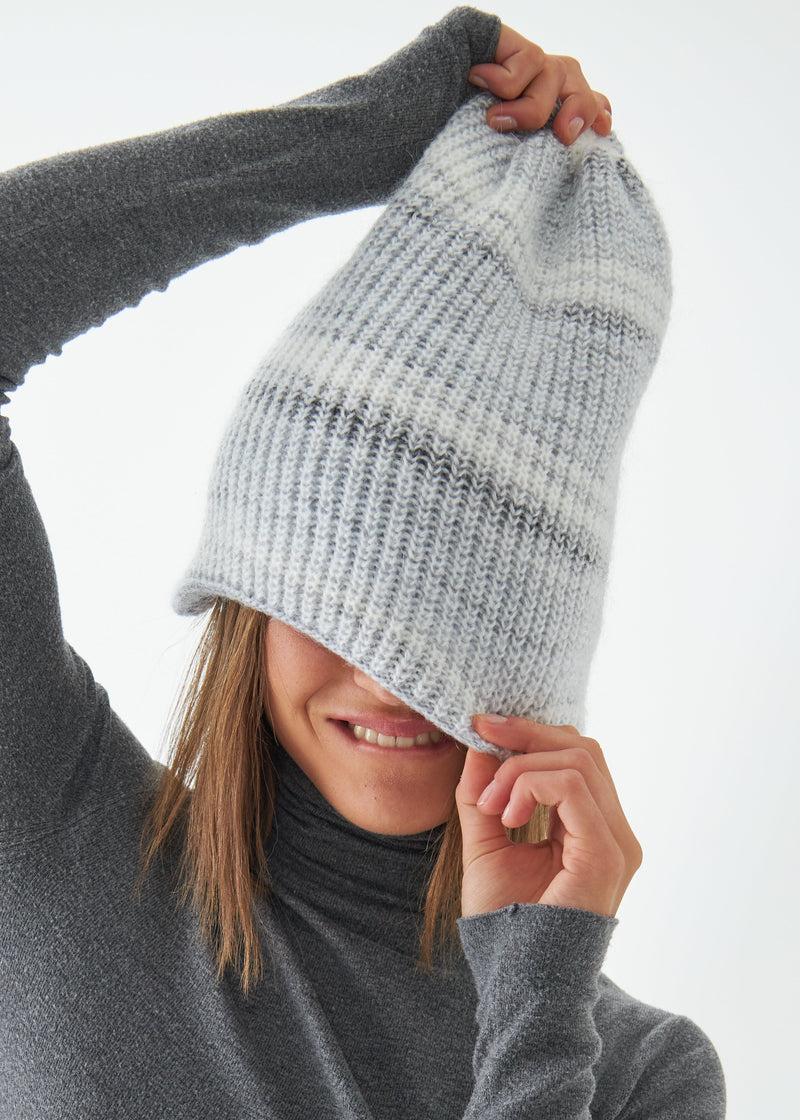 Reversible Wool Beanie White Lisse - Double-Sided Warm Hat