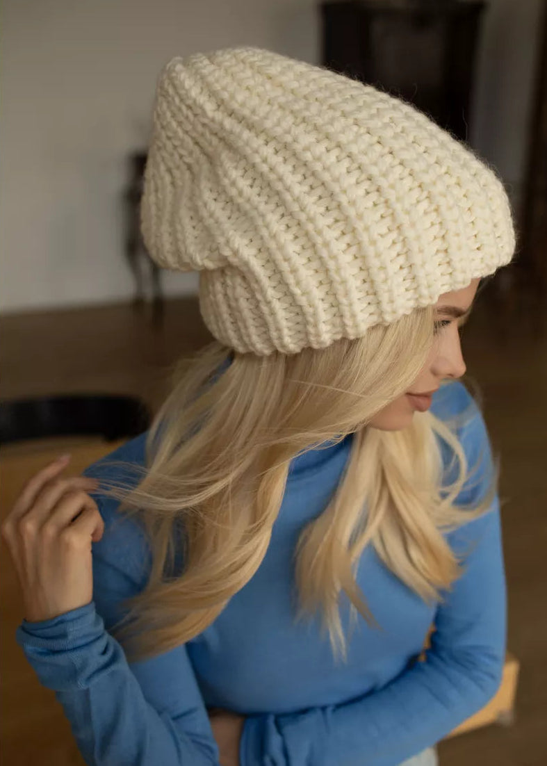 Oversized Double-Layer Wool Hat in White - BRIKOLY