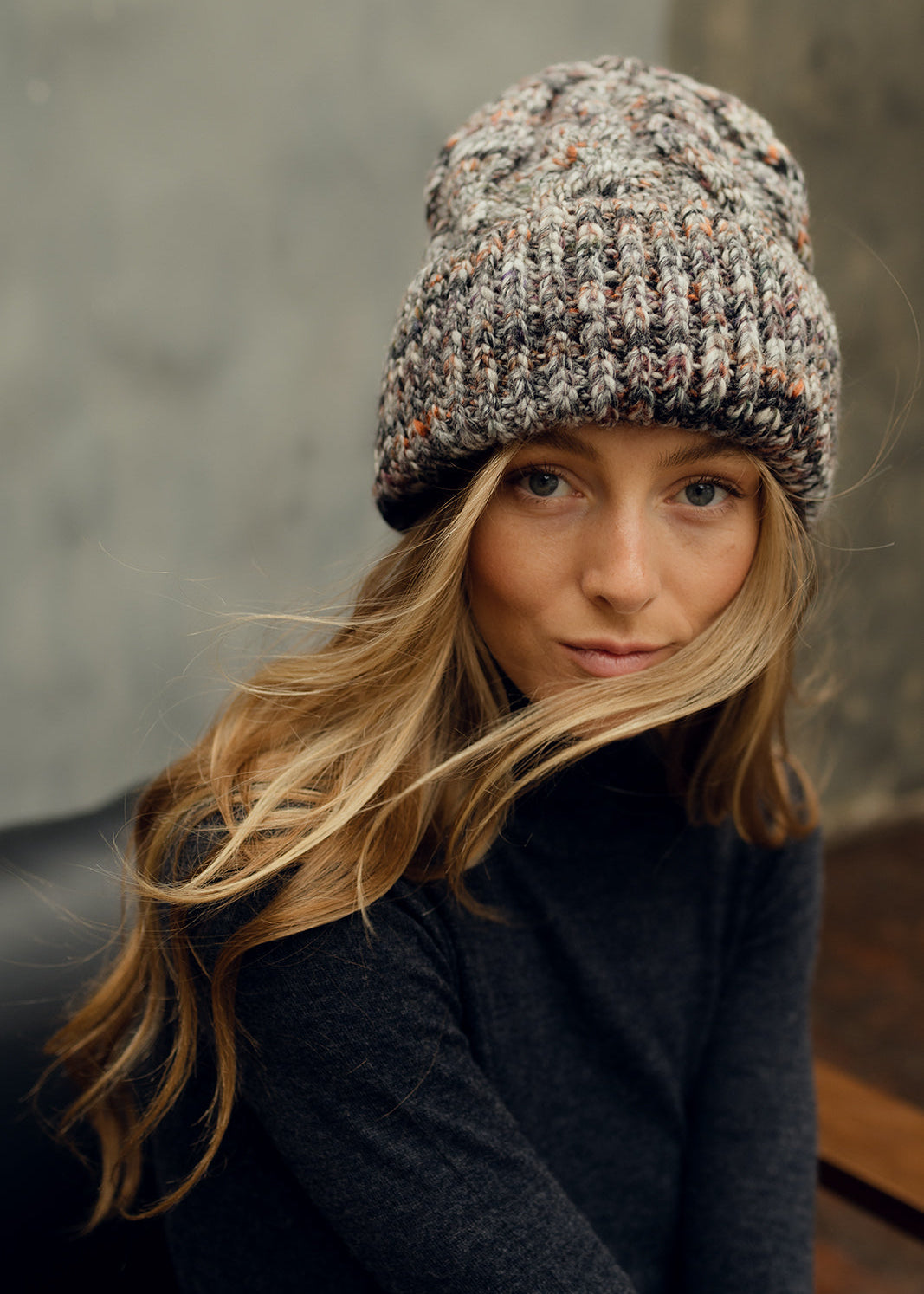 Tokyo Knit Beanie with Cuff – Chunky Multicolor Wool Hat in Grey - BRIKOLY