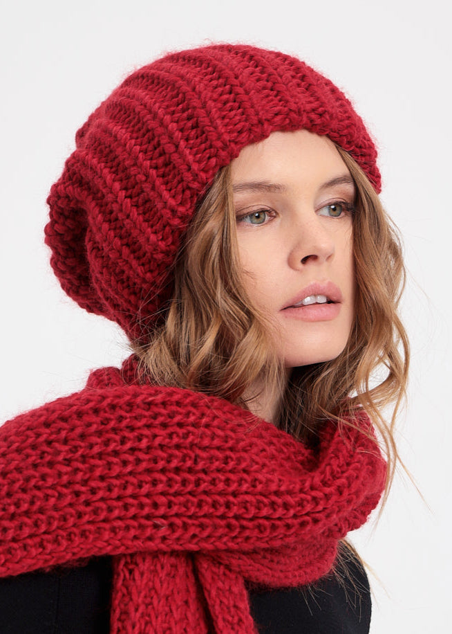 Oversized Double-Layer Wool Hat in Cherry - BRIKOLY