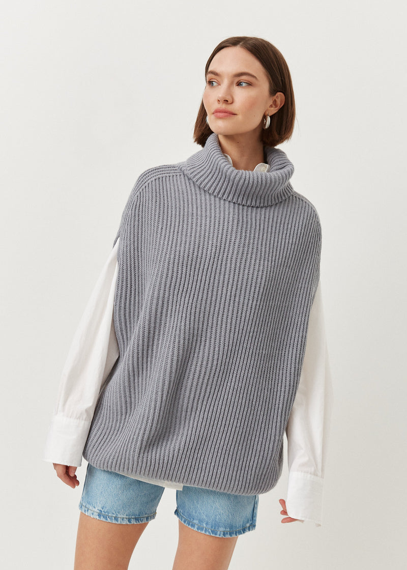 Women’s Oversized Gray Knit Sweater Vest – Long Turtleneck Layering Essential (на проверку) - BRIKOLY