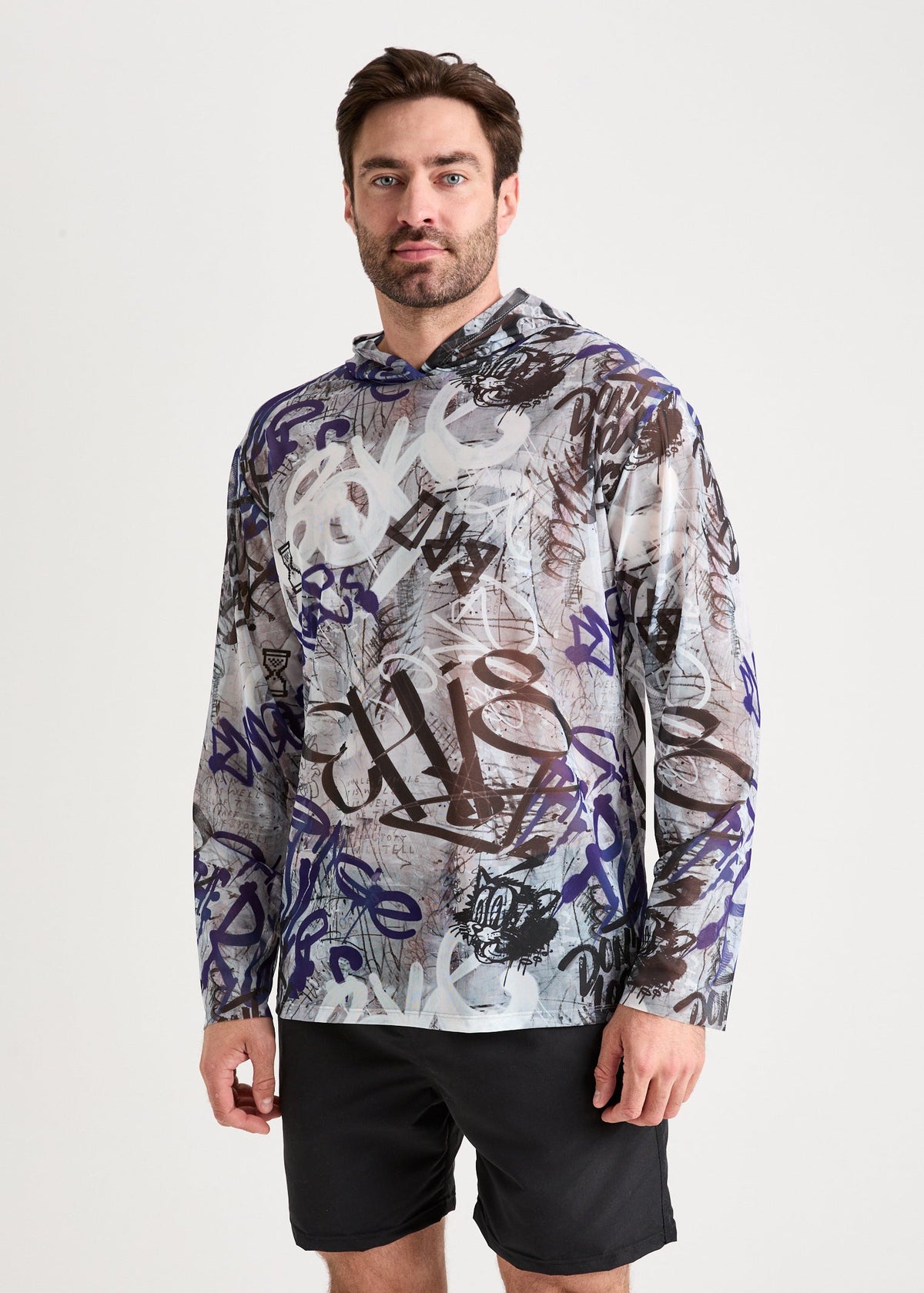 Graffiti Men's Mesh Rash Guard – SPF 50 Long Sleeve Swim Shirt - BRIKOLY