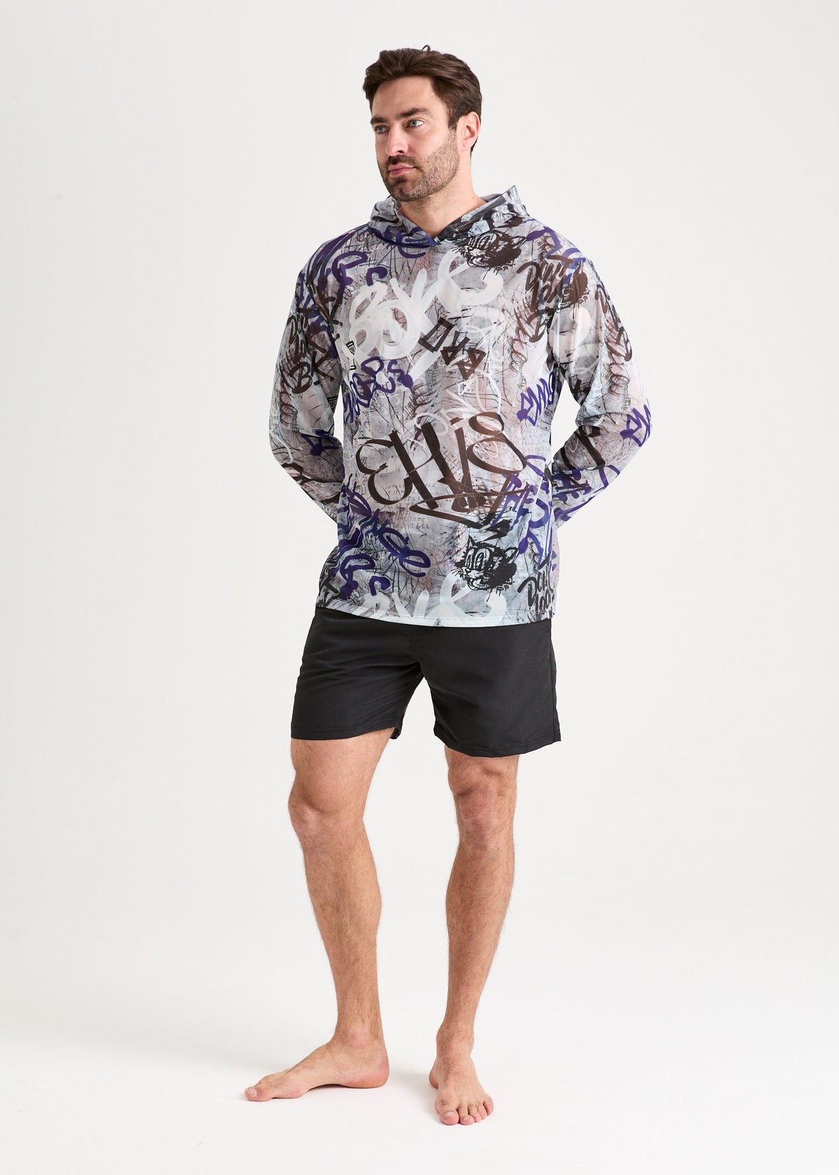 Graffiti Men's Mesh Rash Guard – SPF 50 Long Sleeve Swim Shirt - BRIKOLY