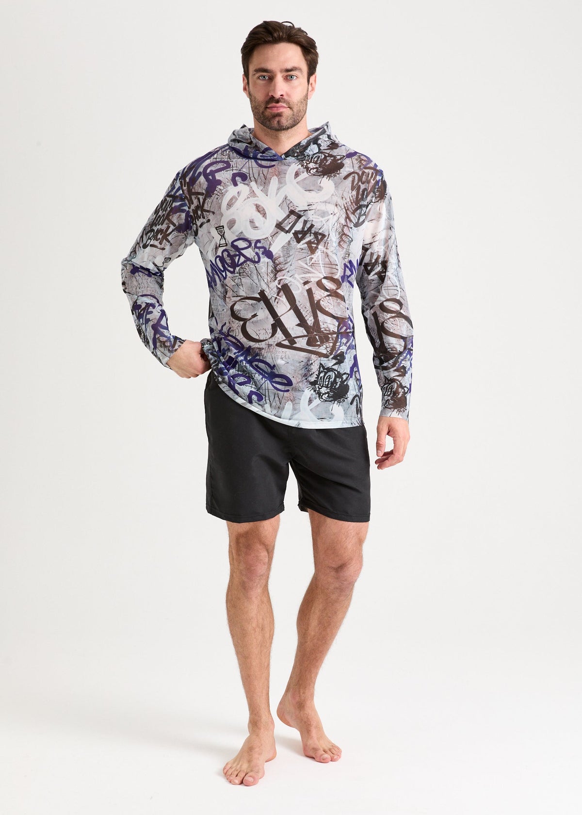 Graffiti Men's Mesh Rash Guard – SPF 50 Long Sleeve Swim Shirt - BRIKOLY