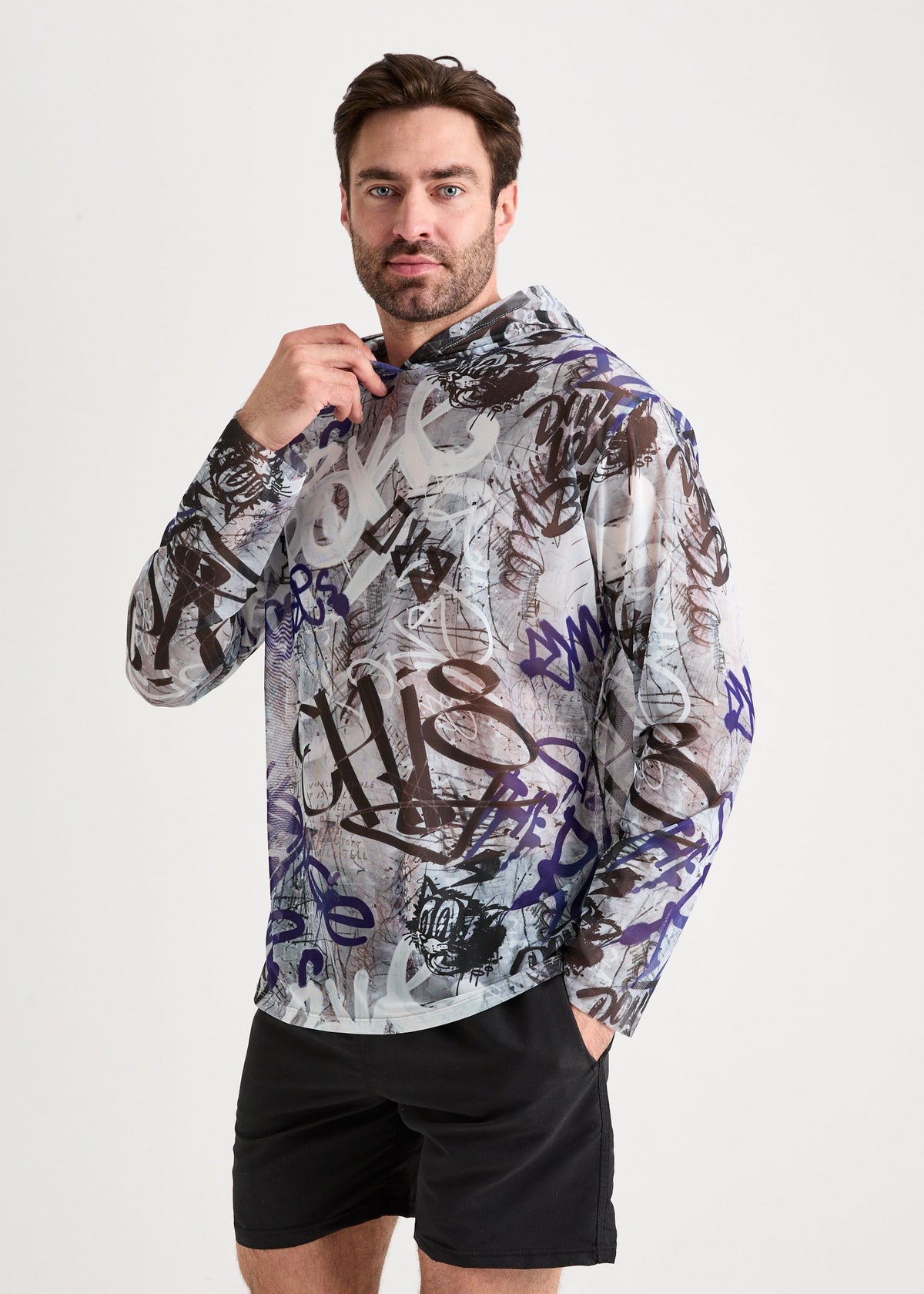 Graffiti Men's Mesh Rash Guard – SPF 50 Long Sleeve Swim Shirt - BRIKOLY