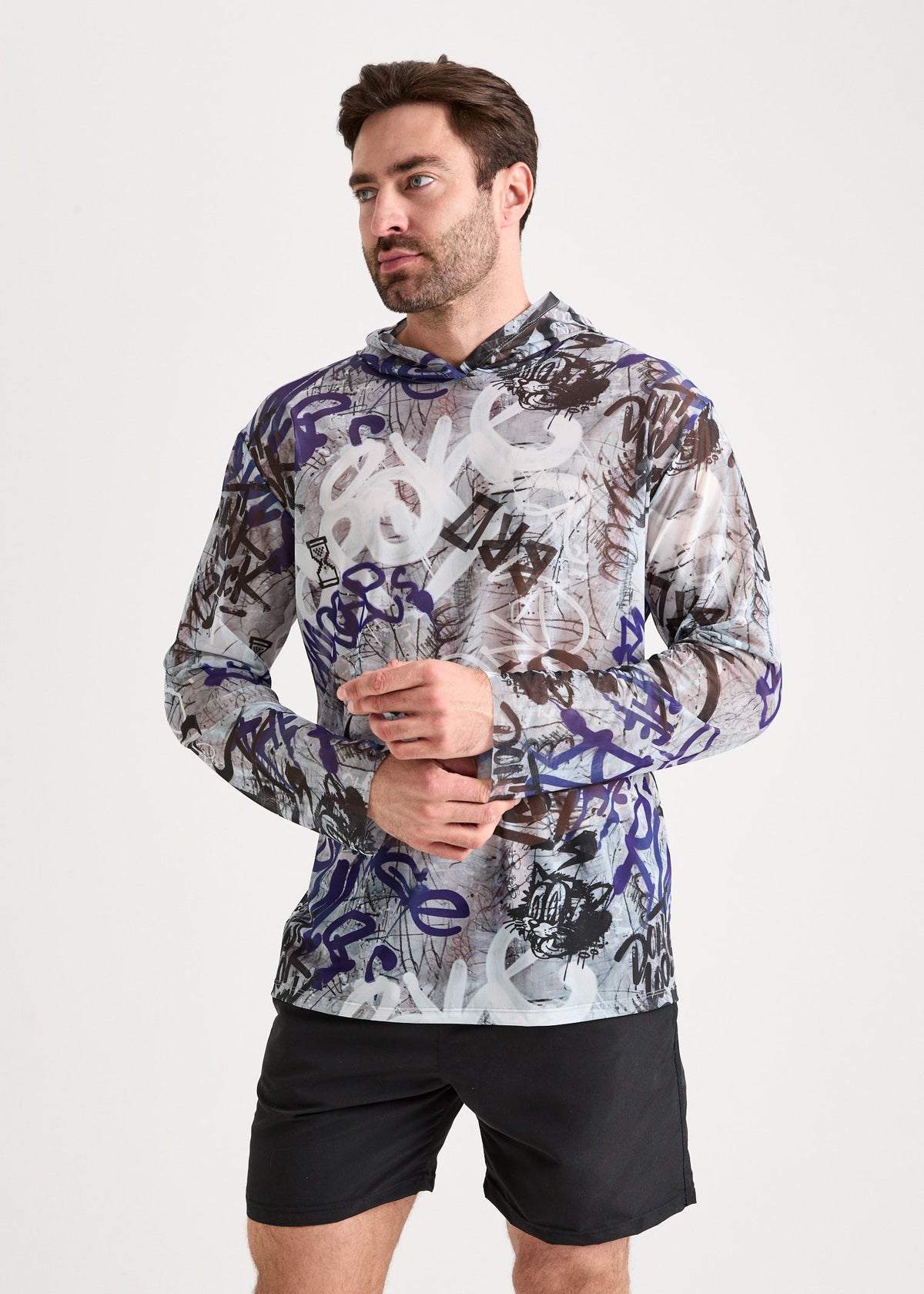 Graffiti Men's Mesh Rash Guard – SPF 50 Long Sleeve Swim Shirt - BRIKOLY