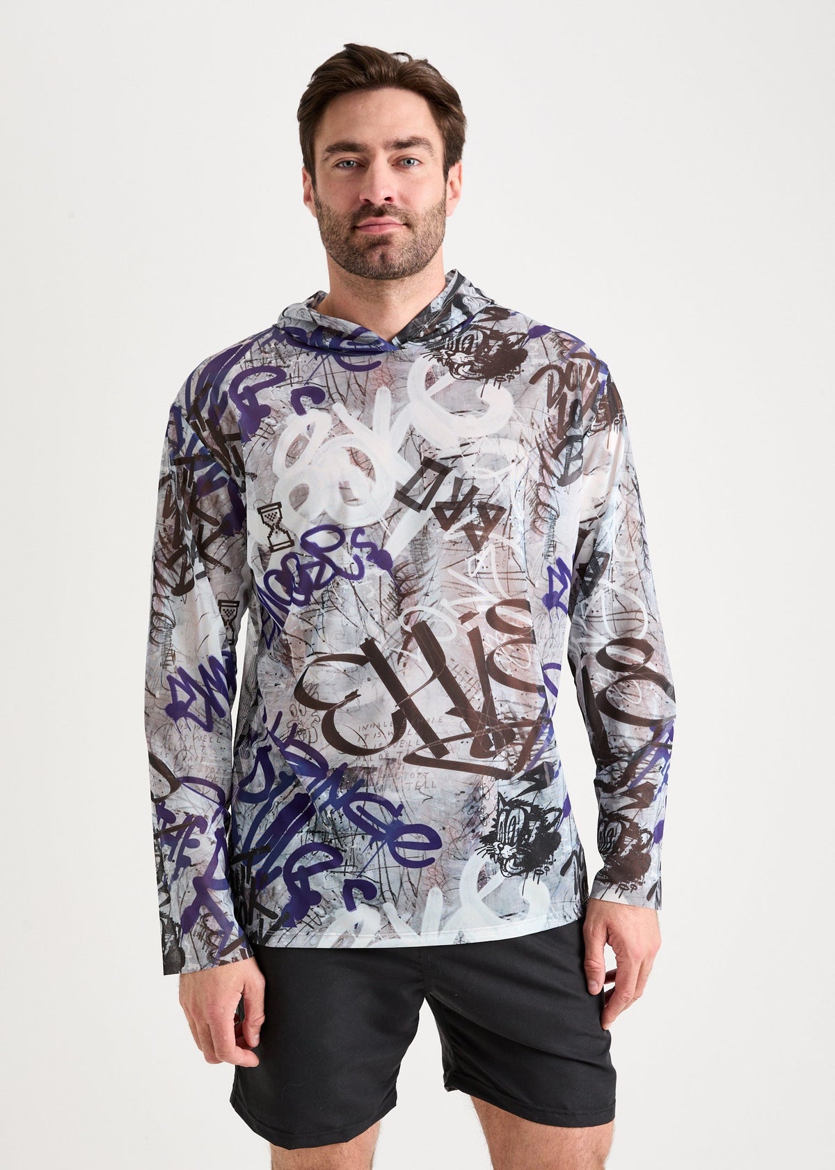 Graffiti Men's Mesh Rash Guard – SPF 50 Long Sleeve Swim Shirt - BRIKOLY