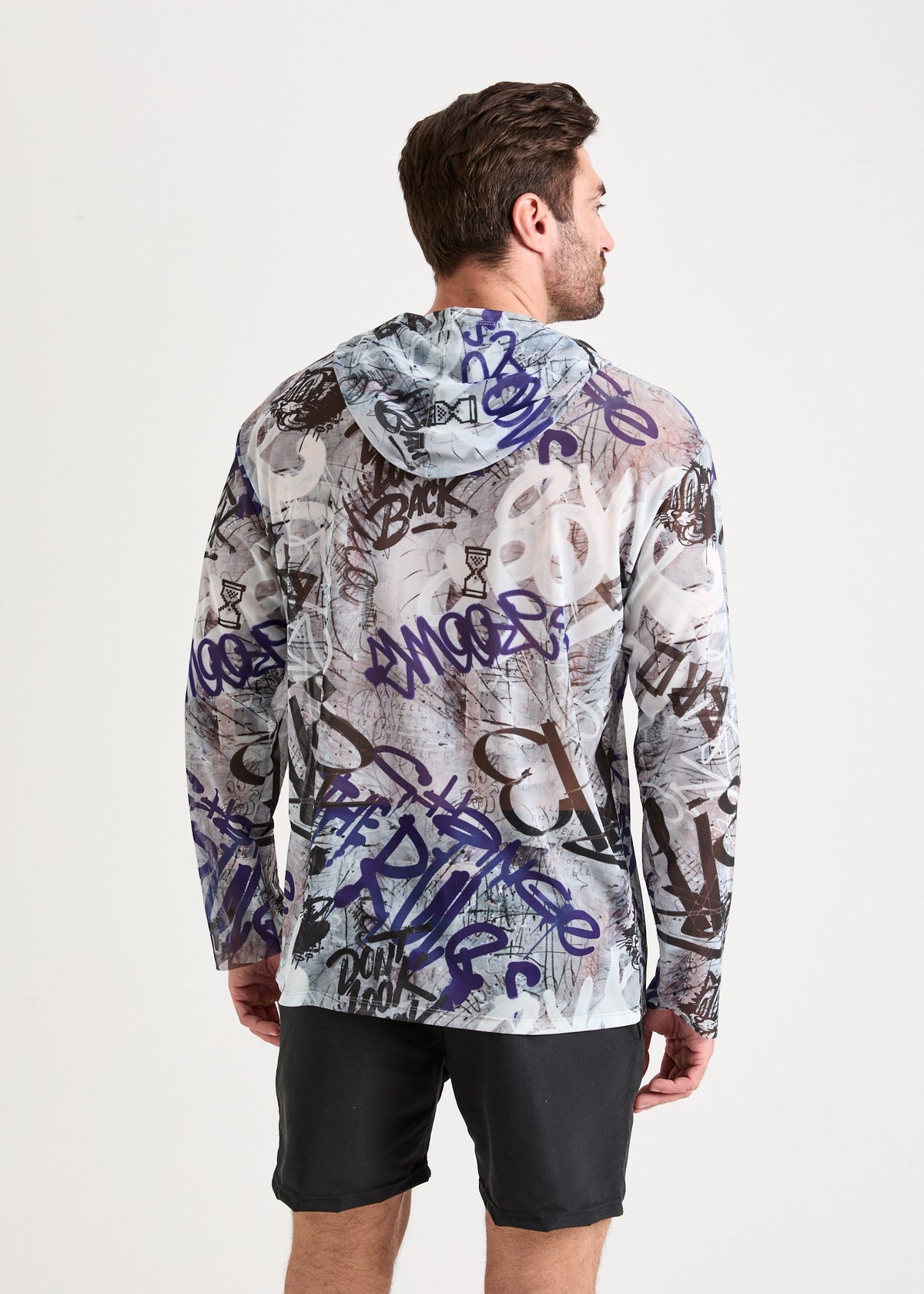 Graffiti Men's Mesh Rash Guard – SPF 50 Long Sleeve Swim Shirt - BRIKOLY