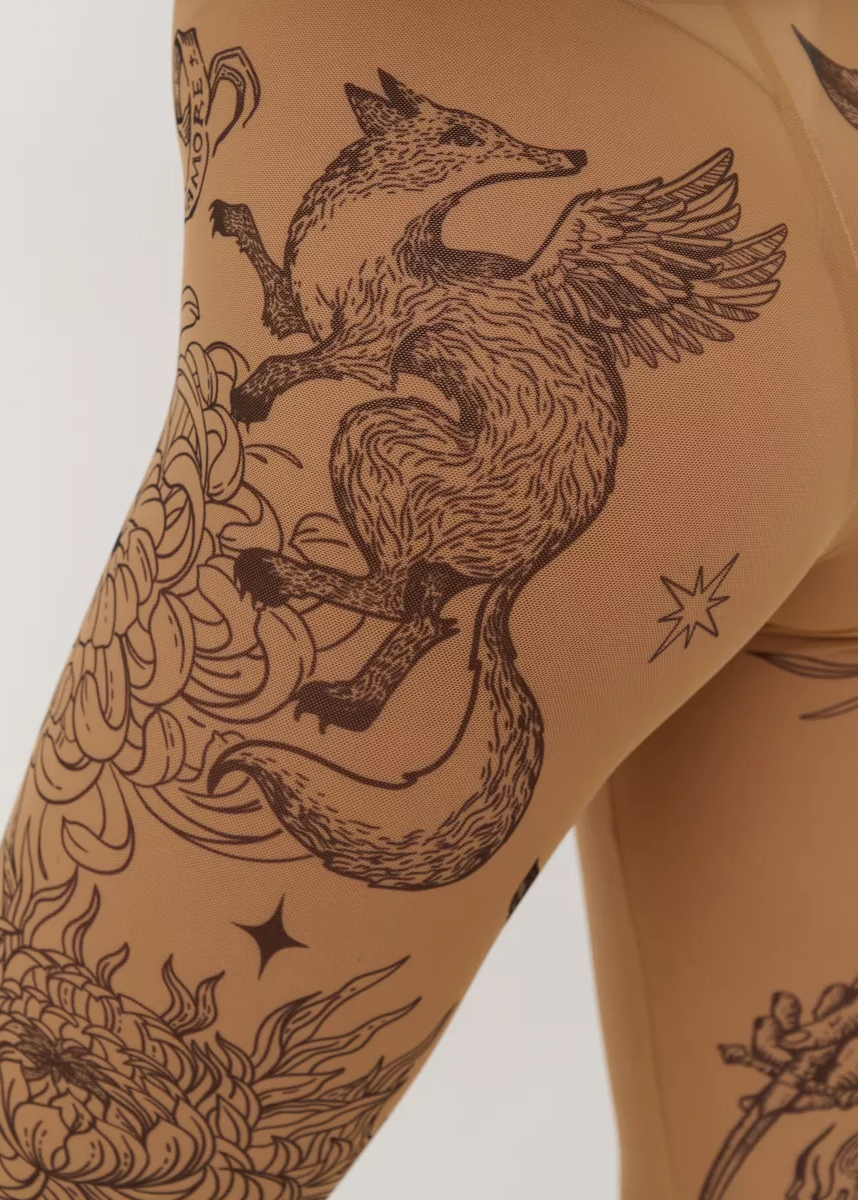 Fox Sheer Mesh Tattoo Effect Leggings for Women – Bold & Stylish - BRIKOLY