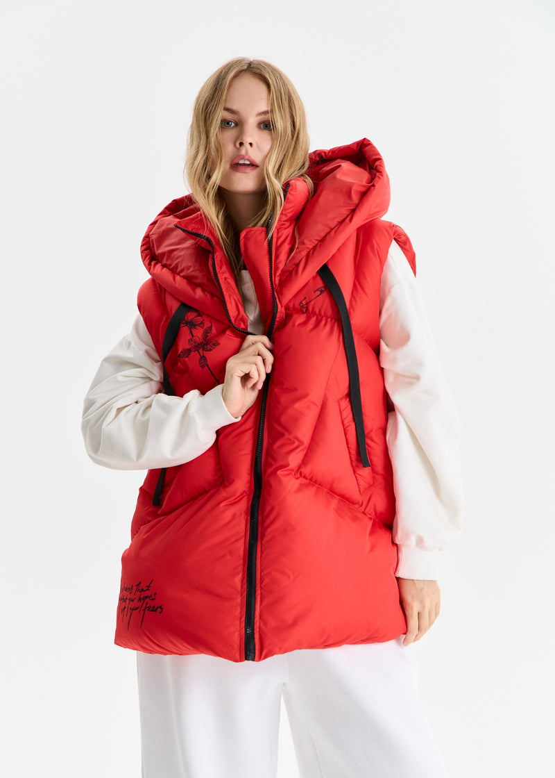 Red Accent Women’s Hooded Vest - BRIKOLY
