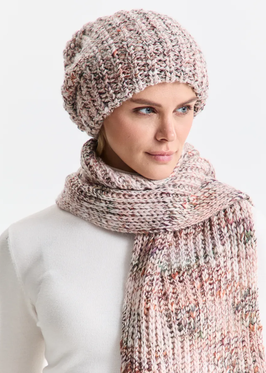 Oversized Alpaca Wool Scarf - White & Powder & Brown - BRIKOLY
