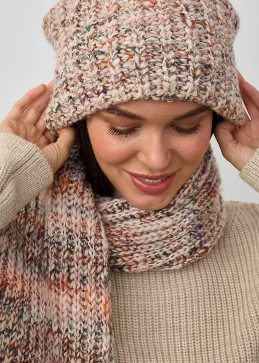 Oversized Alpaca Wool Scarf - White & Powder & Brown - BRIKOLY