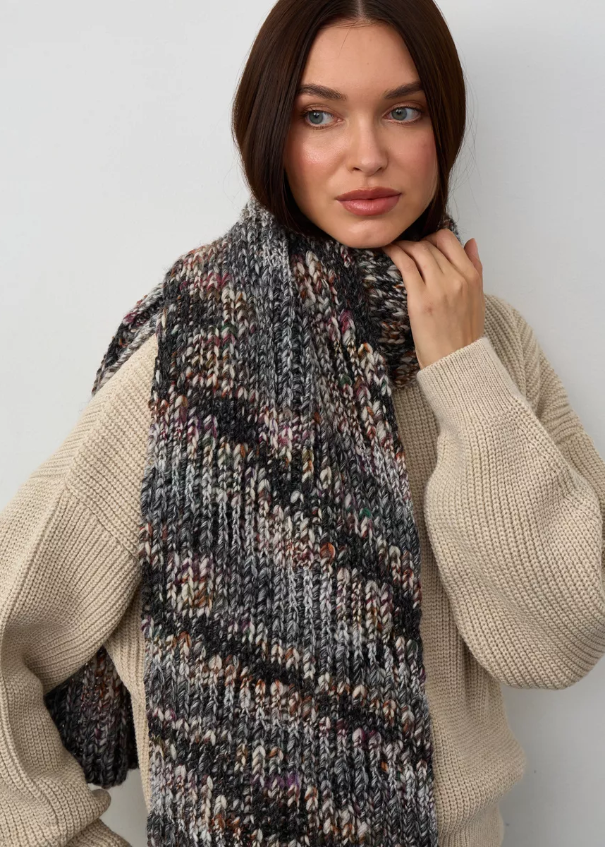 Oversized Alpaca Wool Scarf - Grey & White & Brown - BRIKOLY