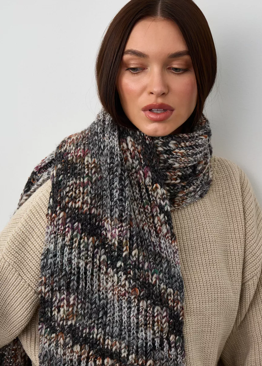Oversized Alpaca Wool Scarf - Grey & White & Brown - BRIKOLY