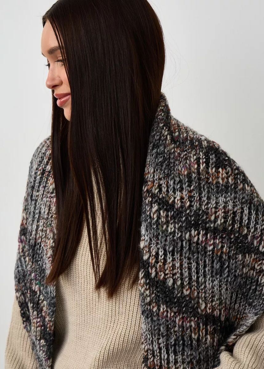 Oversized Alpaca Wool Scarf - Grey & White & Brown - BRIKOLY