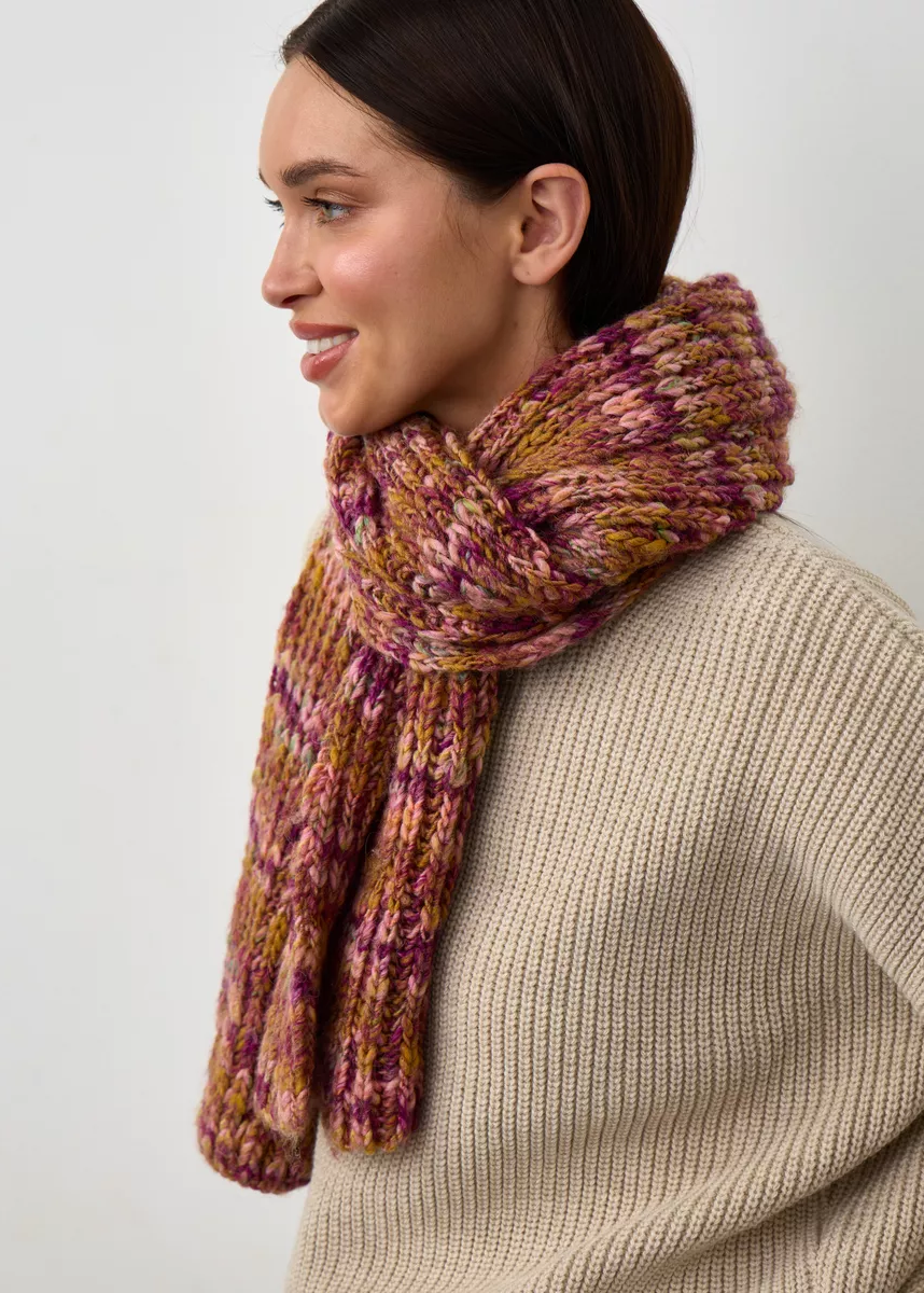 Oversized Alpaca Wool Scarf - Bordo & Khaki - BRIKOLY