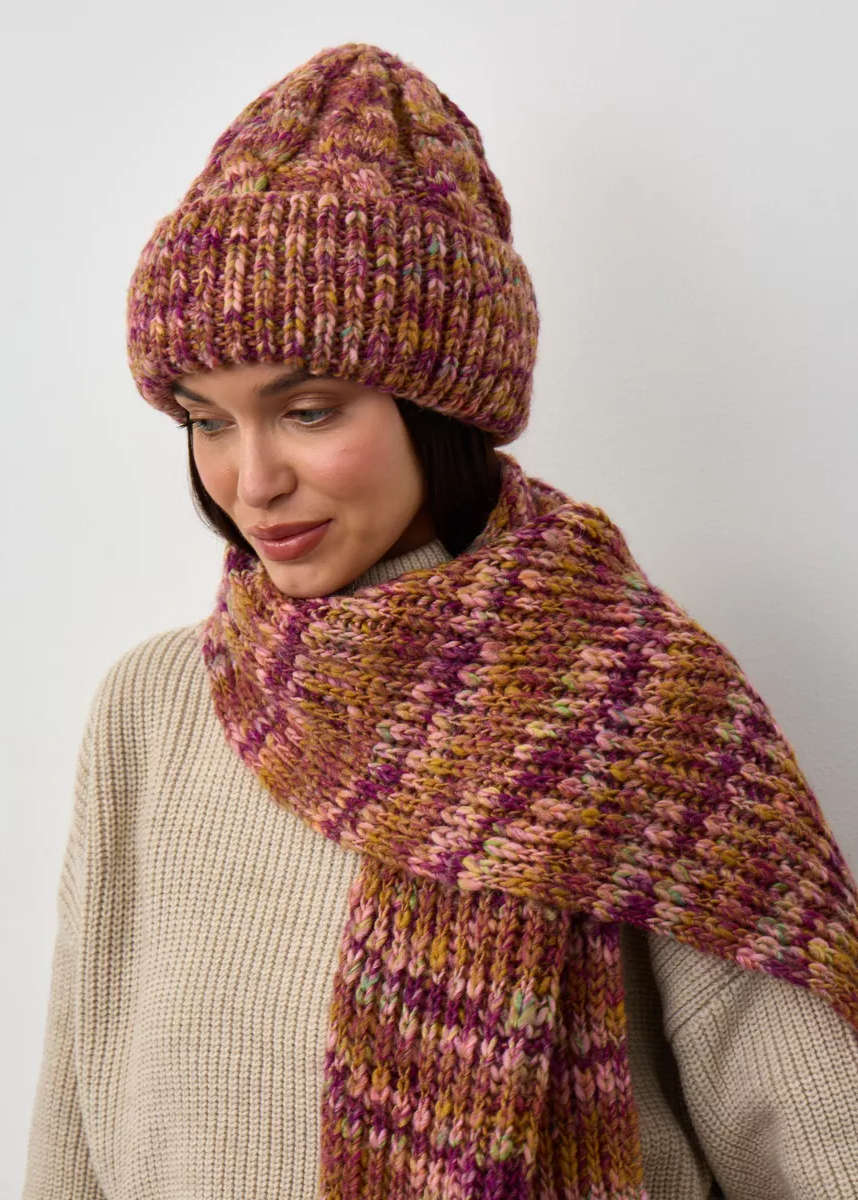 Oversized Alpaca Wool Scarf - Bordo & Khaki - BRIKOLY