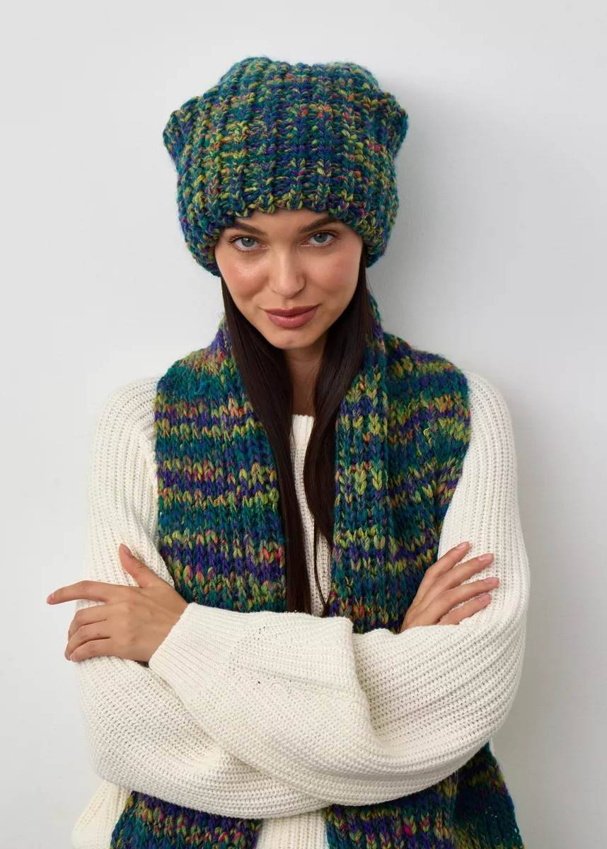 Oversized Double-Layer Wool Hat in Lilac & Yellow & Blue - BRIKOLY