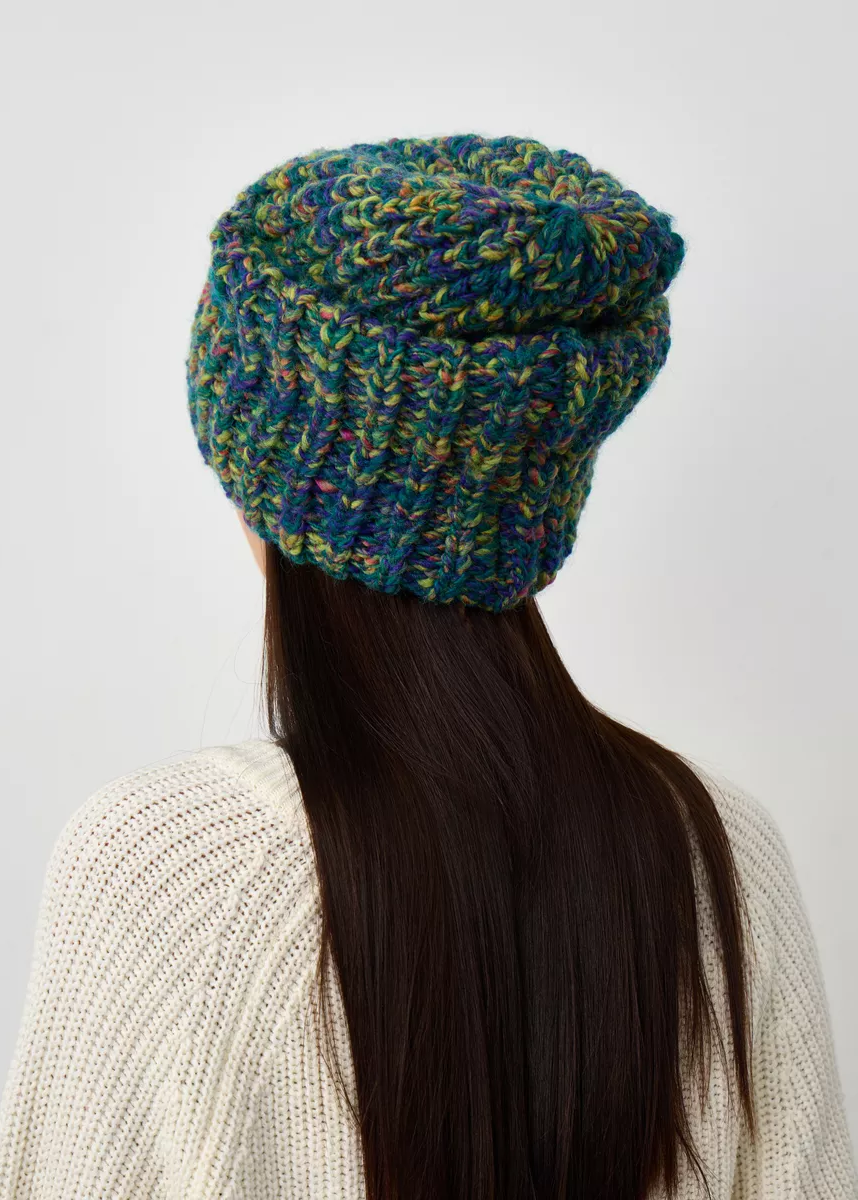 Oversized Double-Layer Wool Hat in Lilac & Yellow & Blue - BRIKOLY