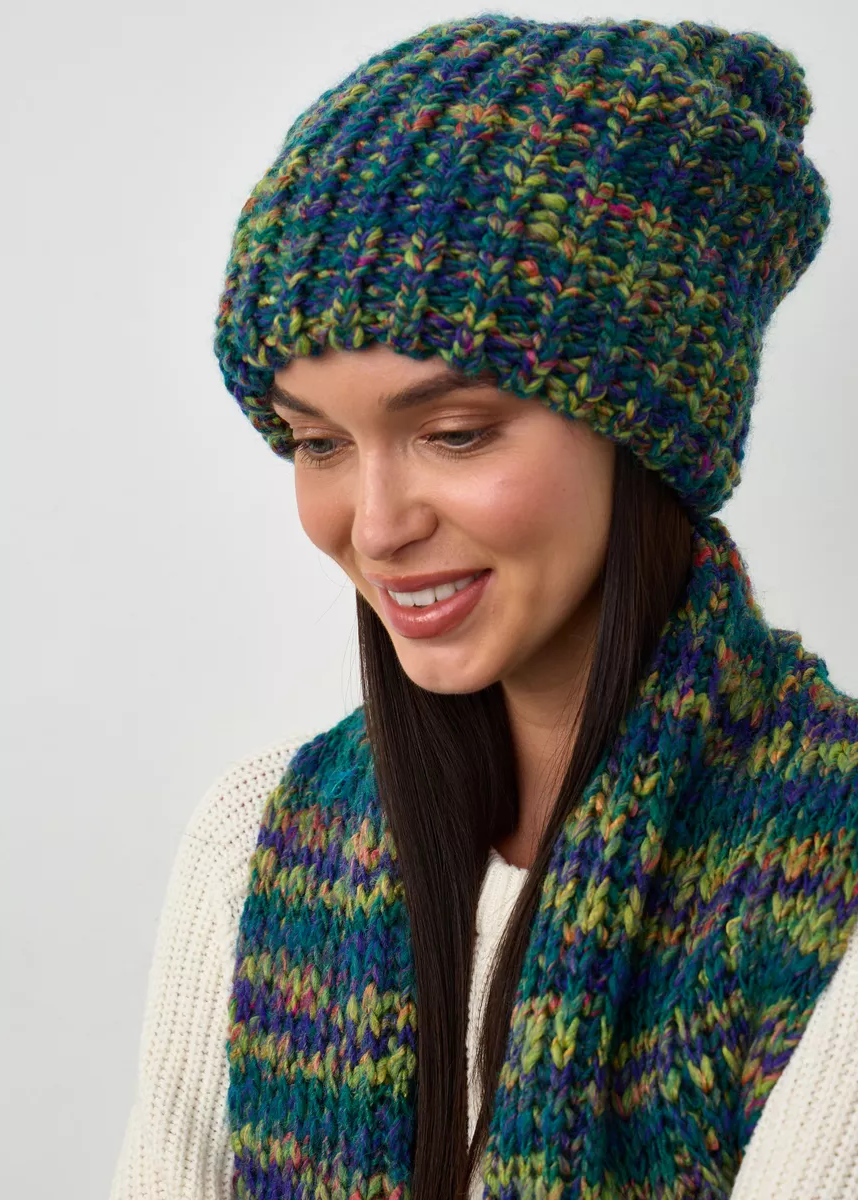 Oversized Double-Layer Wool Hat in Lilac & Yellow & Blue - BRIKOLY