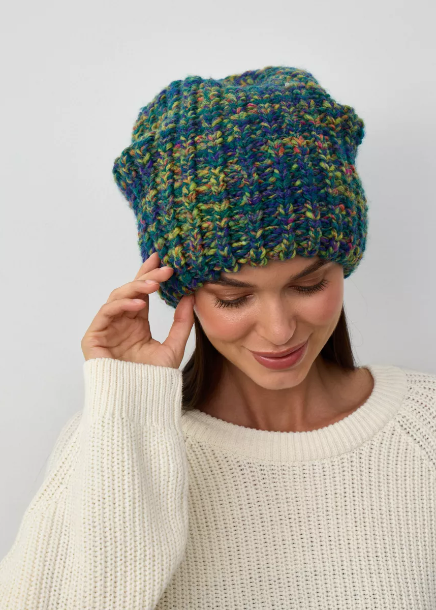 Oversized Double-Layer Wool Hat in Lilac & Yellow & Blue - BRIKOLY