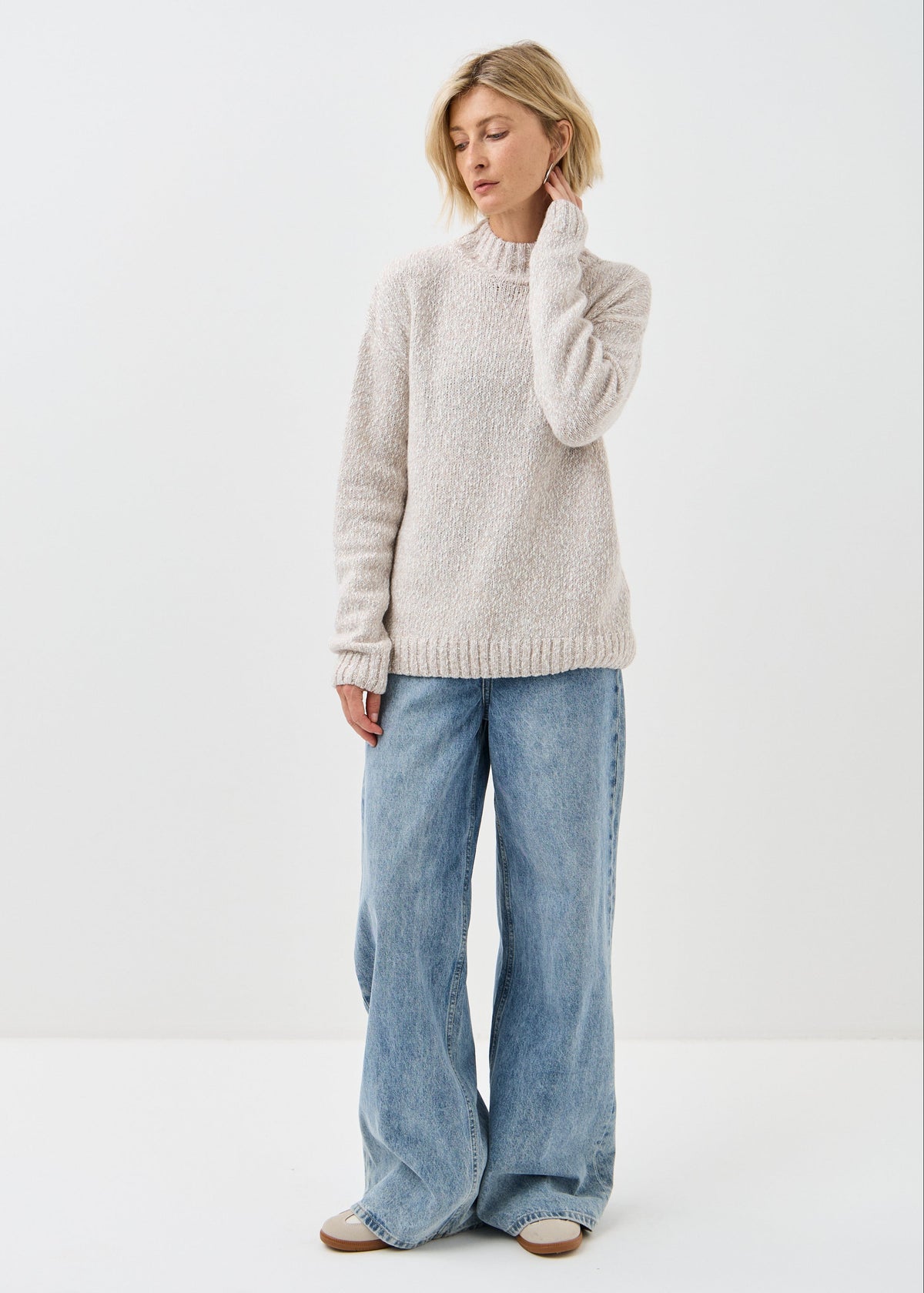 Women's ICE knit sweater, styled view