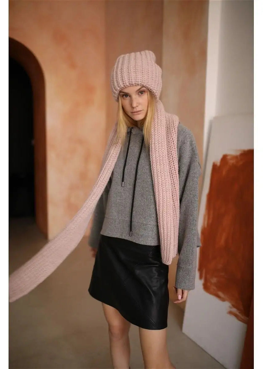 Oversized Double-Layer Wool Hat in Rose