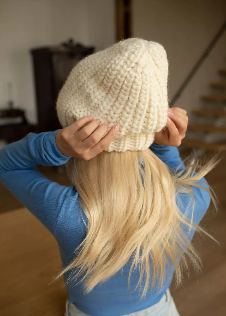 Oversized Double-Layer Wool Hat in White - BRIKOLY
