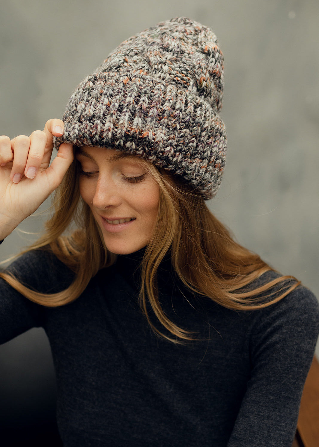 Tokyo Knit Beanie with Cuff – Chunky Multicolor Wool Hat in Grey - BRIKOLY