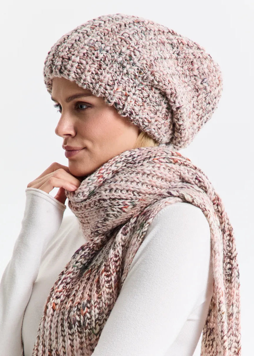 Oversized Double-Layer Wool Hat in White & Powder & Brown - BRIKOLY