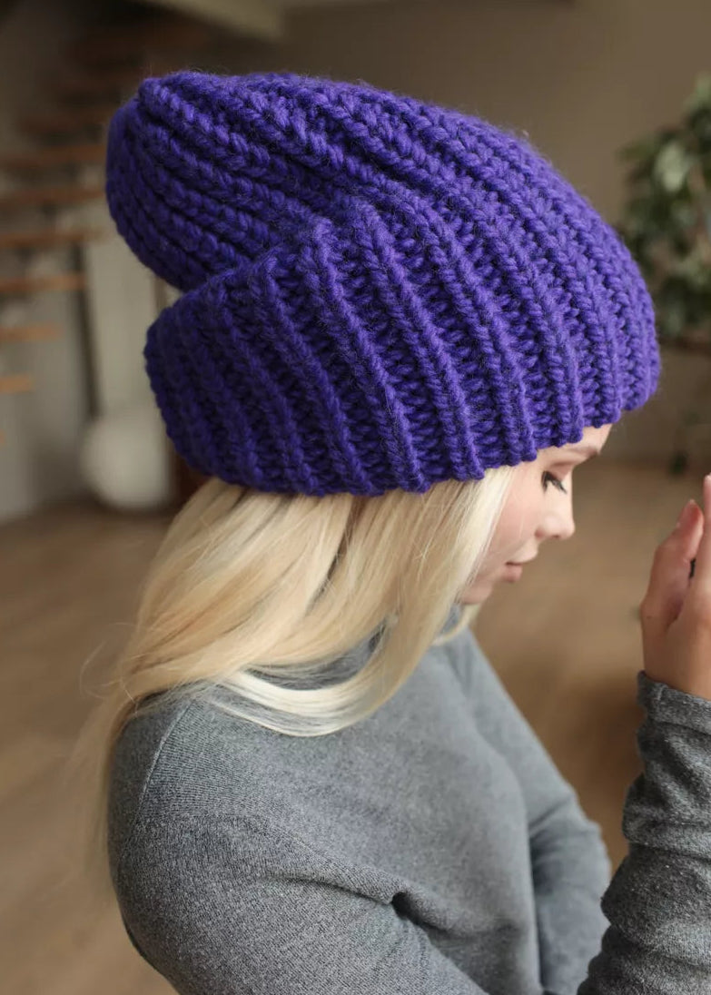 Oversized Double-Layer Wool Hat in Lavender - BRIKOLY