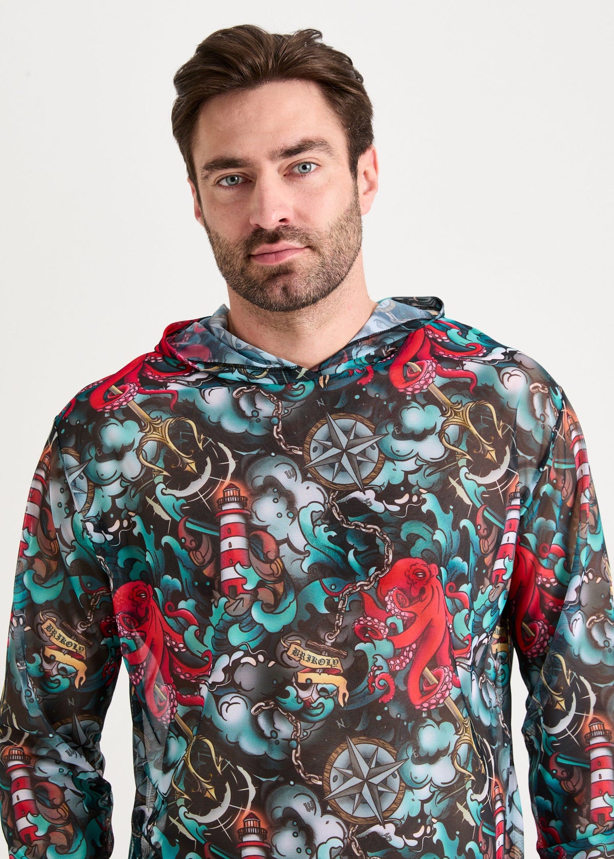 Octopus Red Men's Mesh Rash Guard – SPF 50 Long Sleeve Swim Shirt