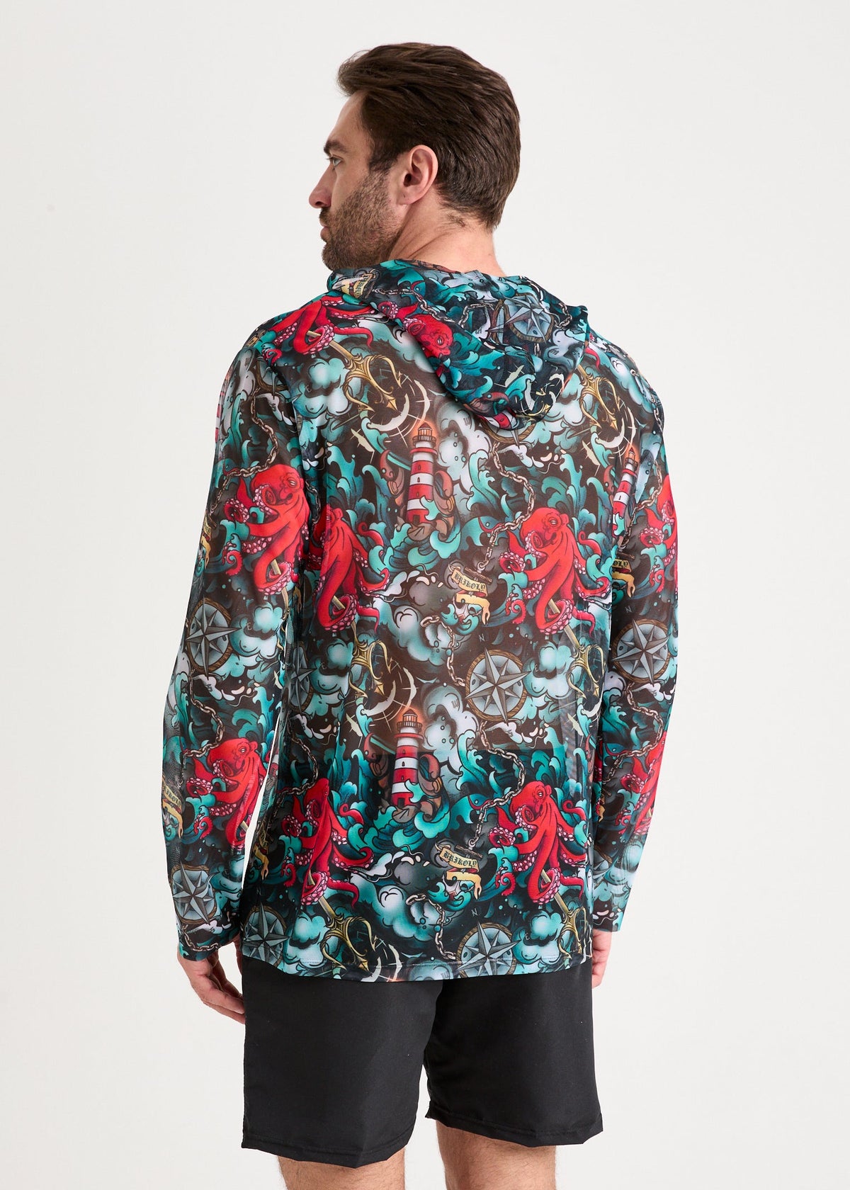 Octopus Red Men's Mesh Rash Guard – SPF 50 Long Sleeve Swim Shirt