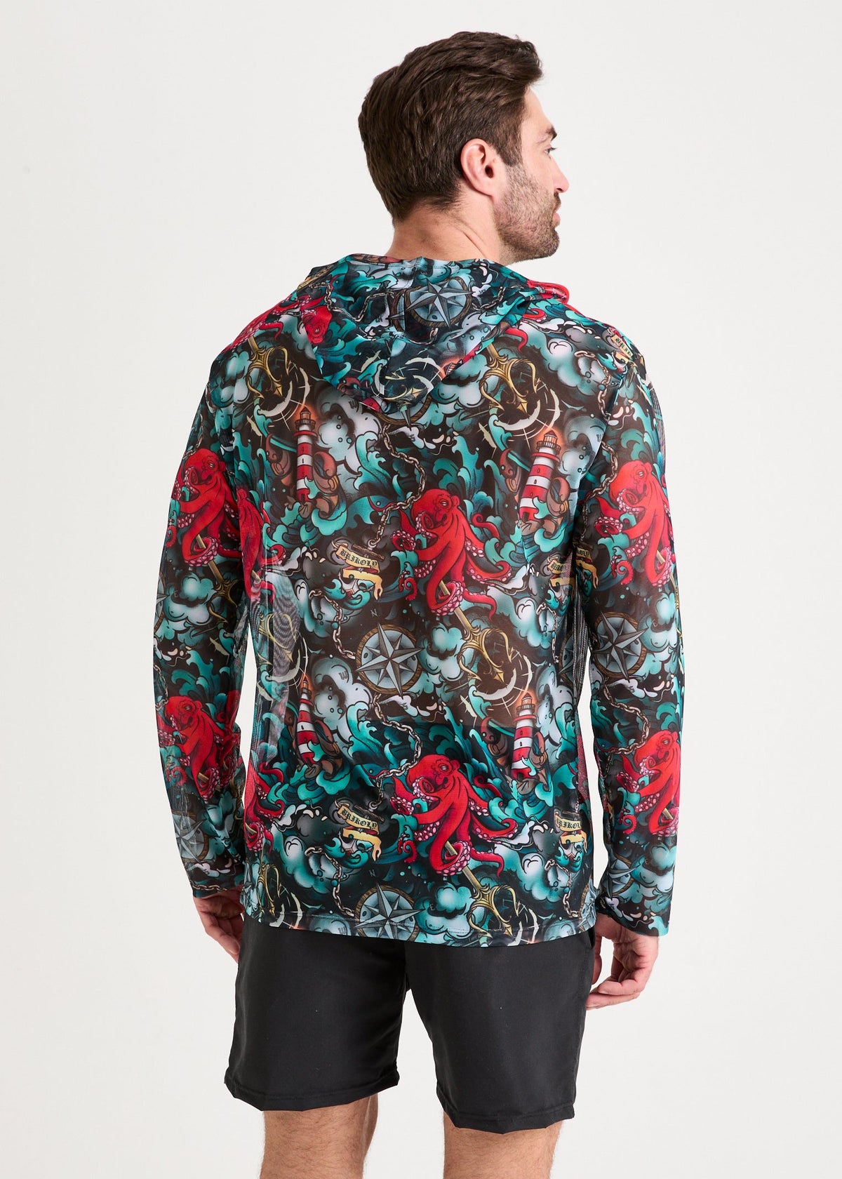 Octopus Red Men's Mesh Rash Guard – SPF 50 Long Sleeve Swim Shirt