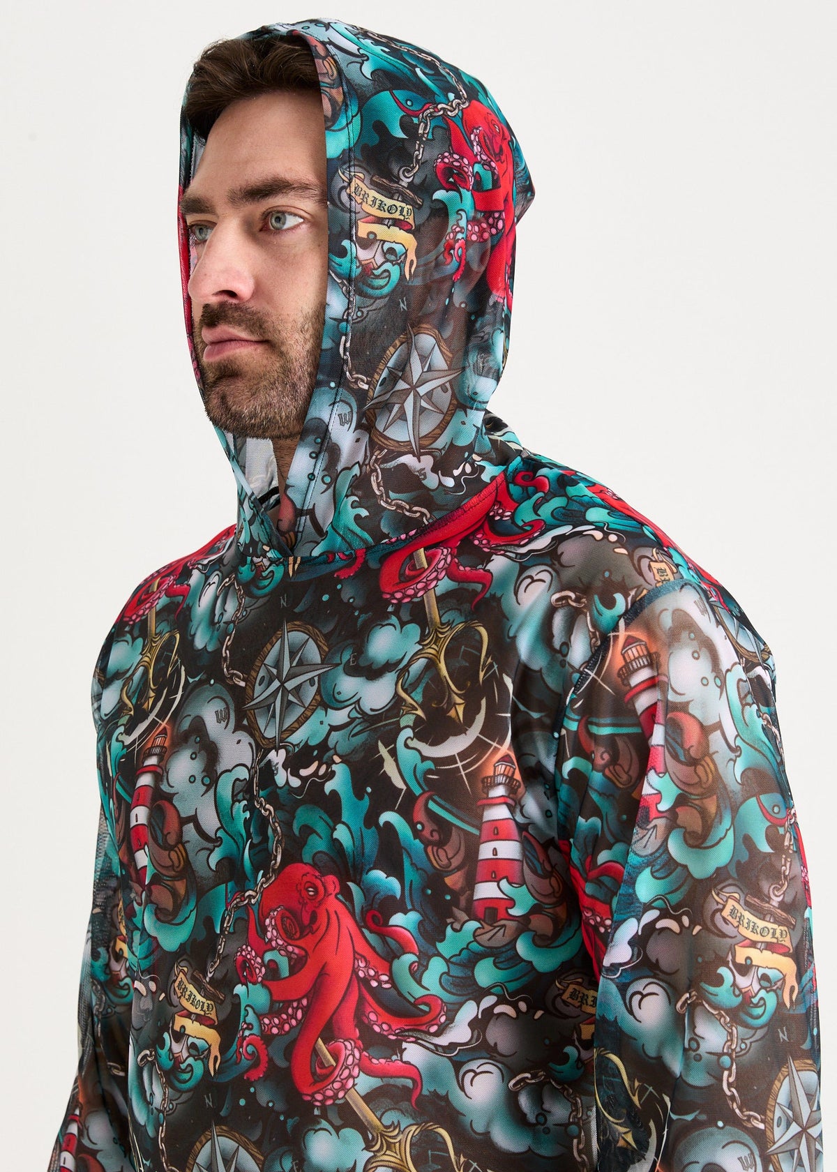 Octopus Red Men's Mesh Rash Guard – SPF 50 Long Sleeve Swim Shirt