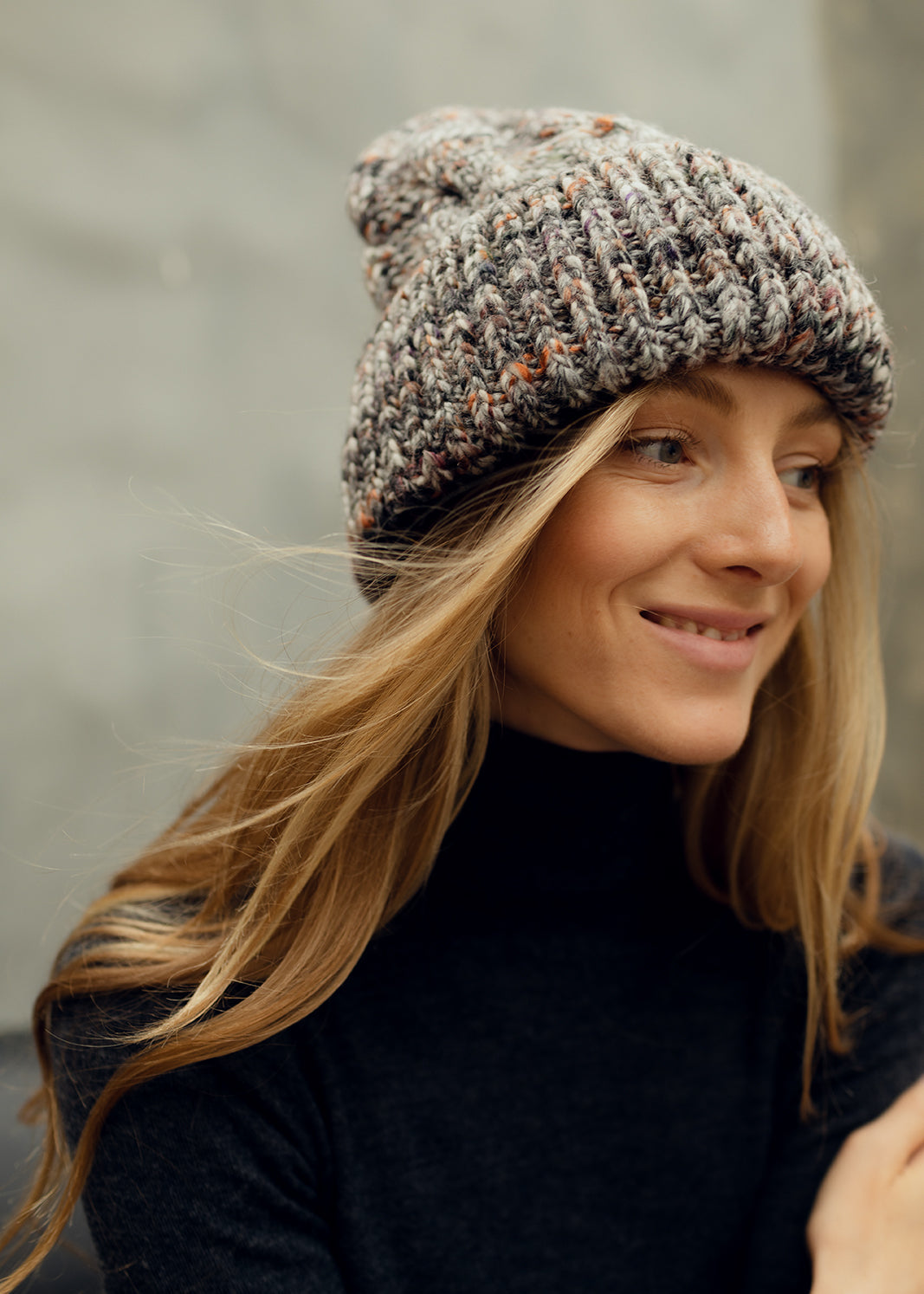 Tokyo Knit Beanie with Cuff – Chunky Multicolor Wool Hat in Grey - BRIKOLY