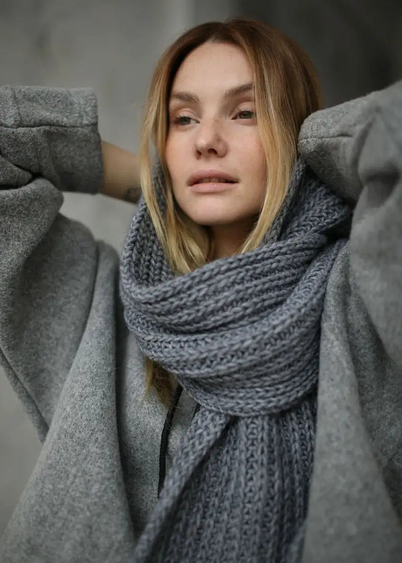 Oversized Alpaca Wool Scarf - Grey - BRIKOLY
