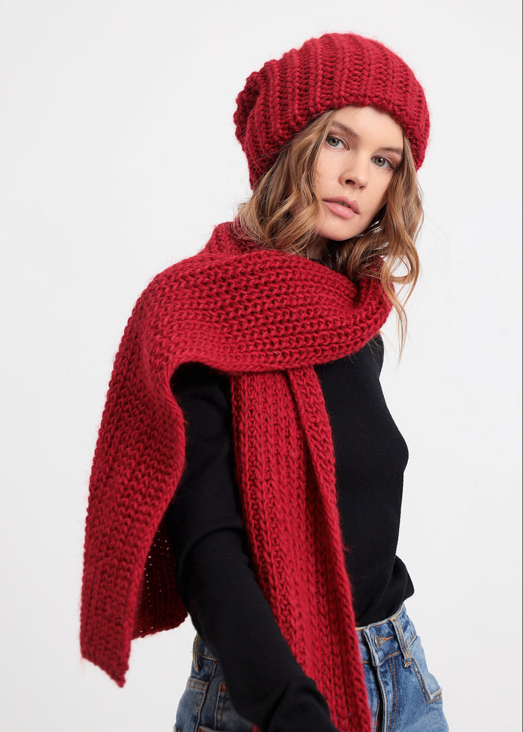 Oversized Double-Layer Wool Hat in Cherry - BRIKOLY