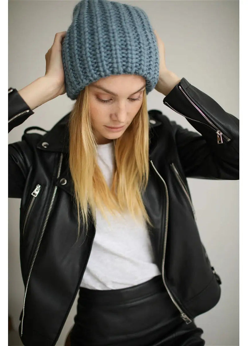 Oversized Double-Layer Wool Hat in Dusty Blue