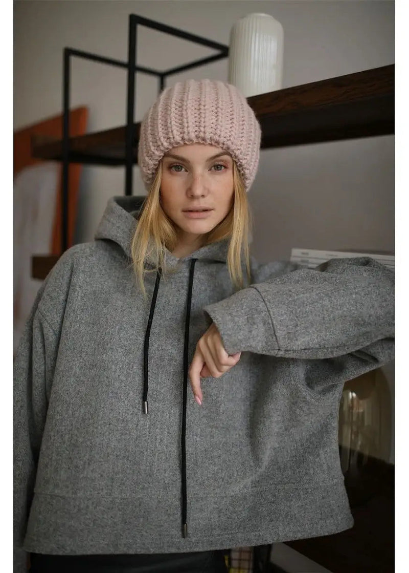 Oversized Double-Layer Wool Hat in Rose