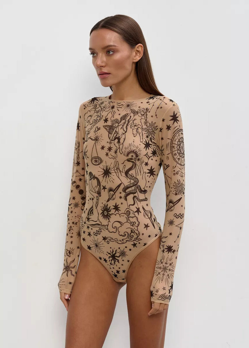 Air Essence Long Sleeve Bodysuit for Women – Unique Tattoo Design - BRIKOLY