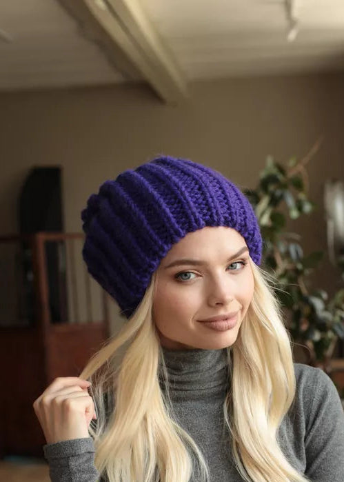 Oversized Double-Layer Wool Hat in Lavender - BRIKOLY