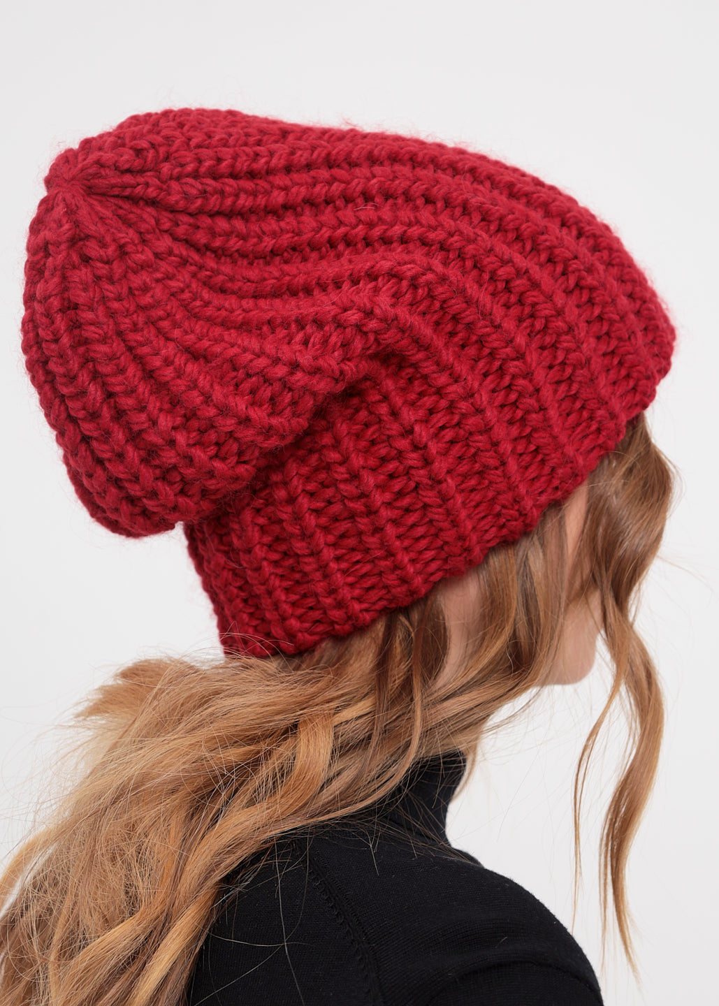 Oversized Double-Layer Wool Hat in Cherry - BRIKOLY