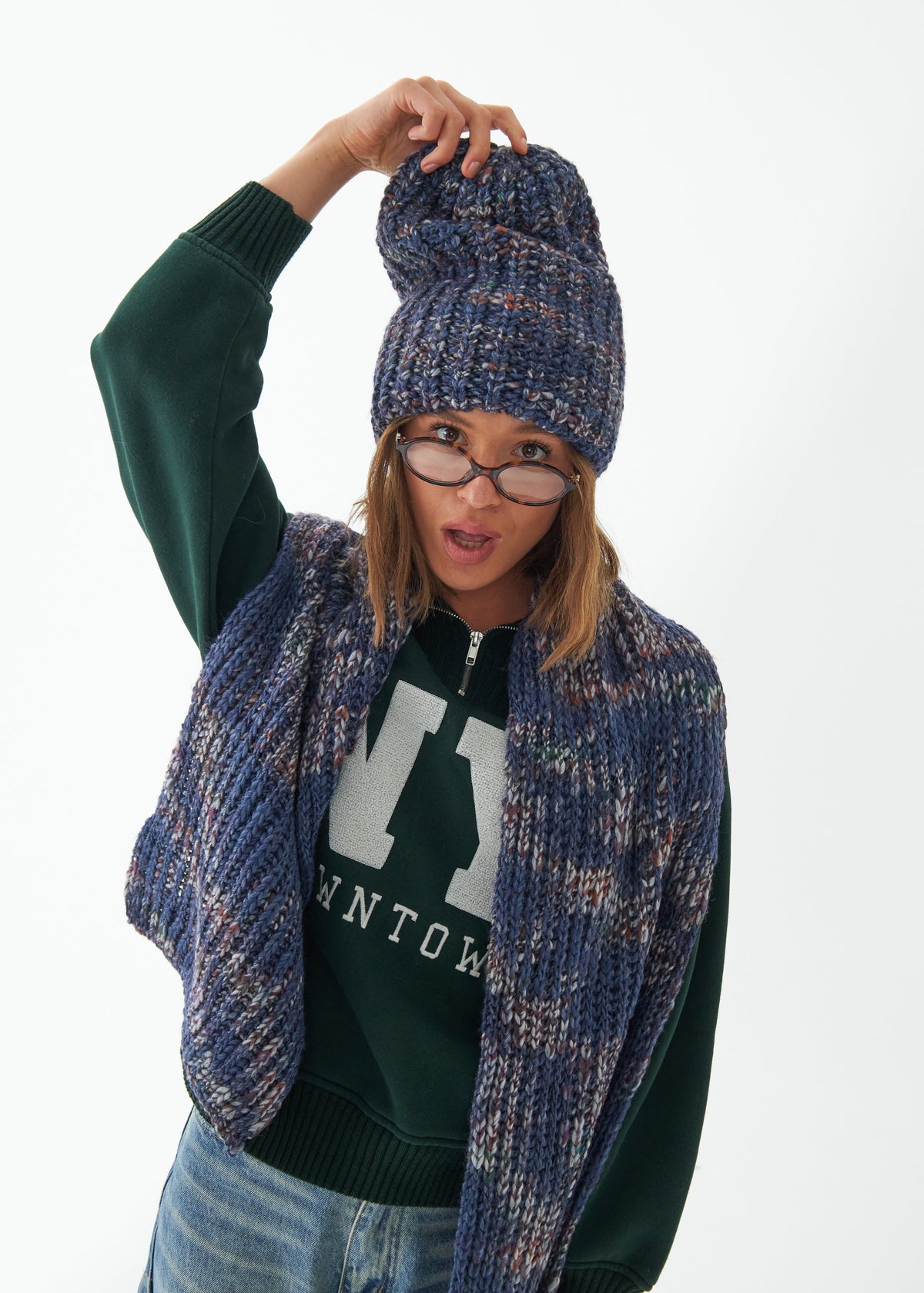 Oversized Lavender alpaca-wool scarf: Playful portrait with matching beanie; beanie sold separately