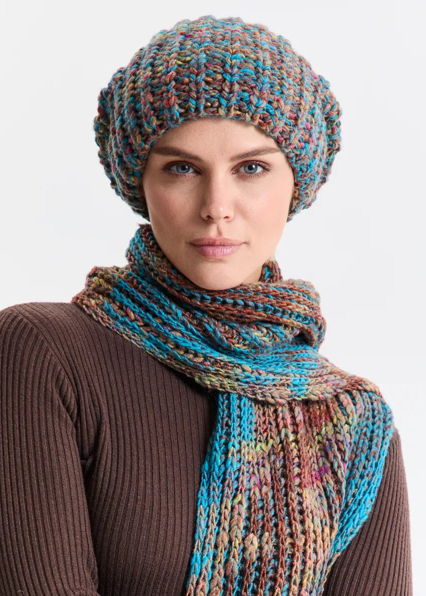 Oversized Alpaca Wool Scarf - Turquoise & Orange - BRIKOLY