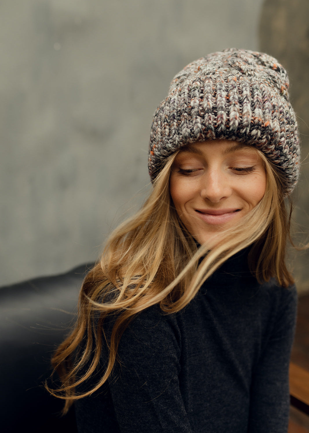 Tokyo Knit Beanie with Cuff – Chunky Multicolor Wool Hat in Grey - BRIKOLY